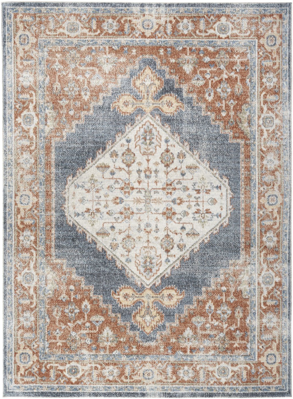 5 X 7 Denim Blue Oriental Power Loom Distressed Washable Area Rug Image 1