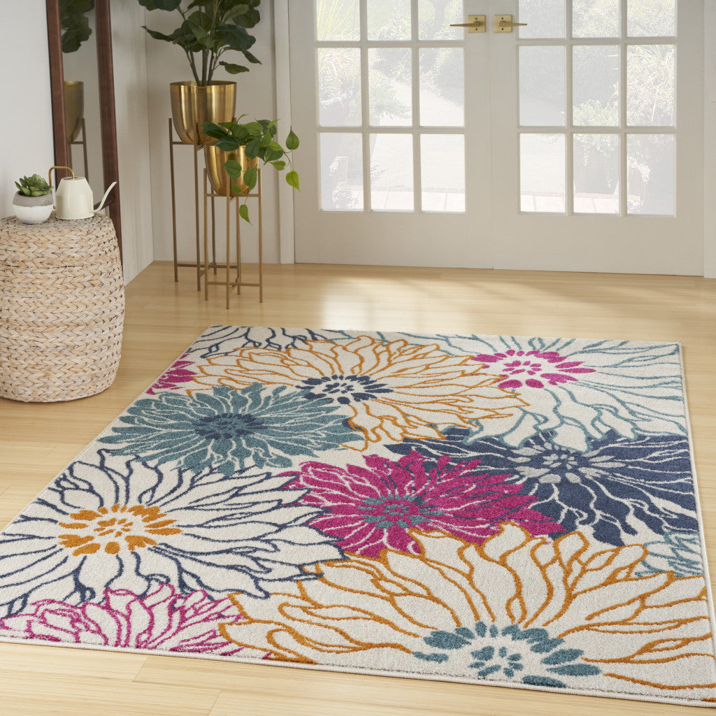 5 X 7 Cream Floral Power Loom Area Rug Image 8