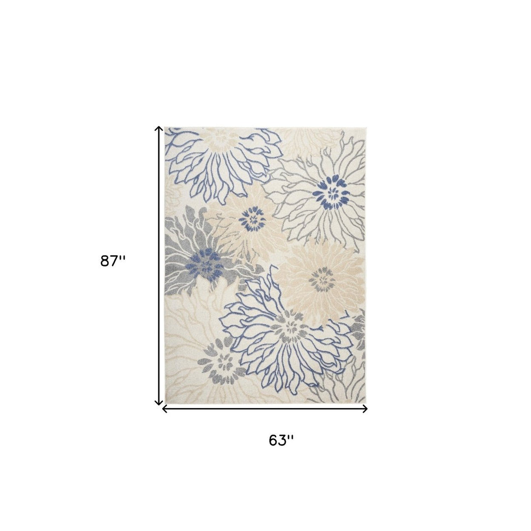 5 x 7 Cream Floral Power Loom Distressed Area Rug Image 8