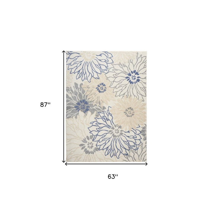 5 x 7 Cream Floral Power Loom Distressed Area Rug Image 8