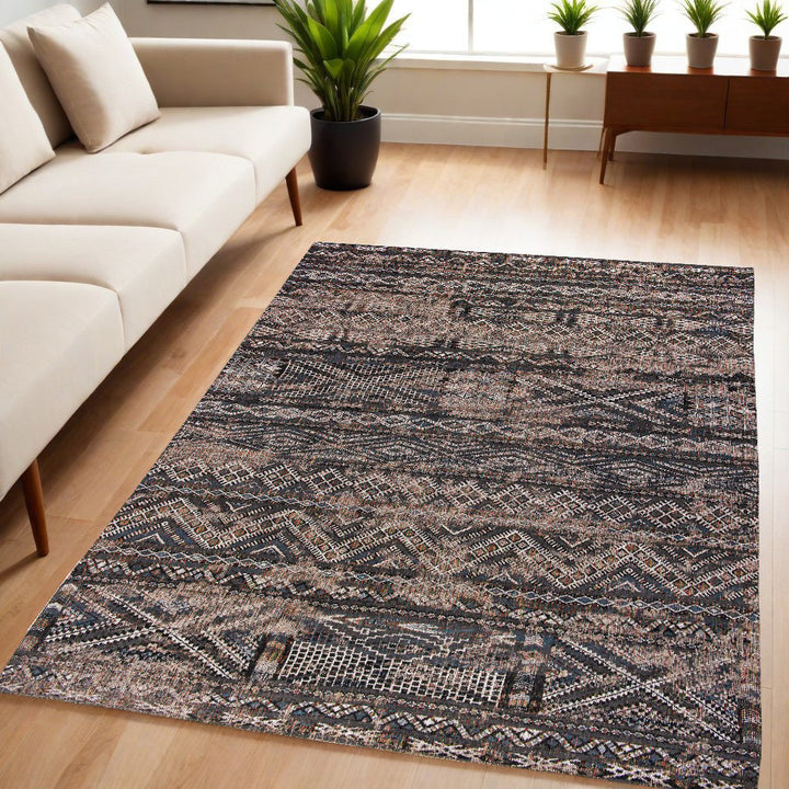 5 x 7 Gray and Beige Oriental Non Skid Area Rug Image 1