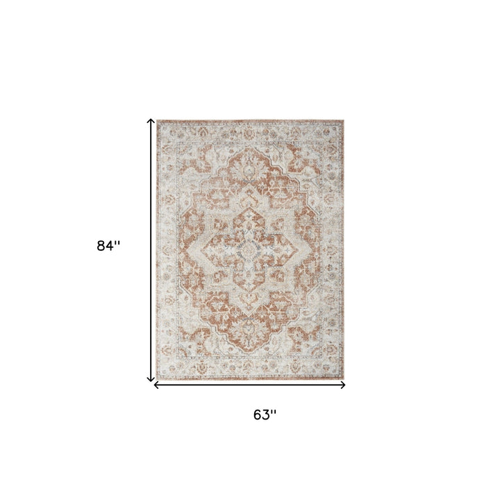 5 X 7 Gold Oriental Power Loom Washable Area Rug Image 8