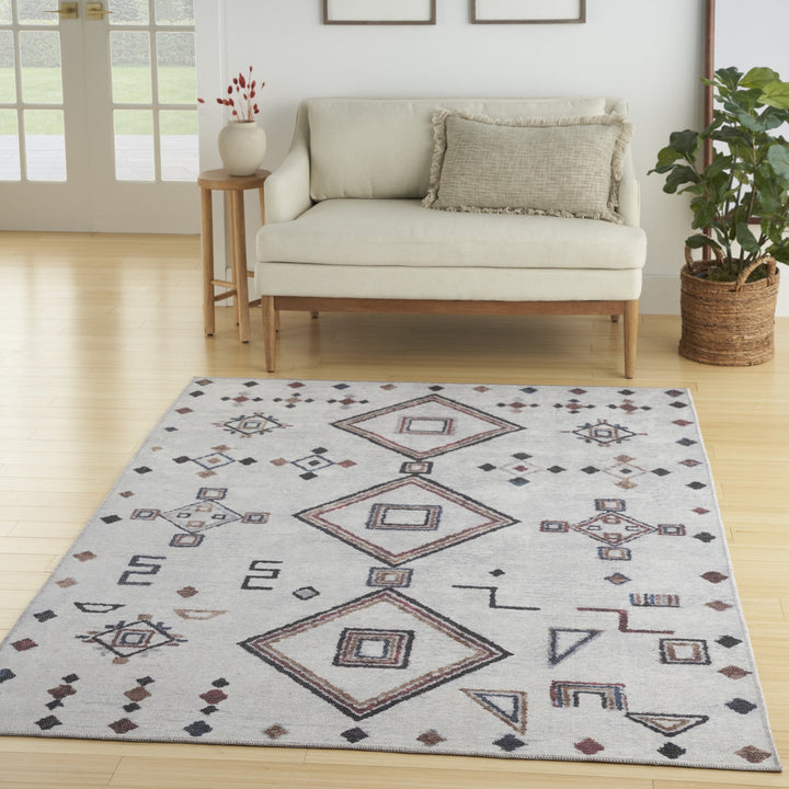 5 x 7 Gray and Brown Geometric Power Loom Washable Area Rug Image 7