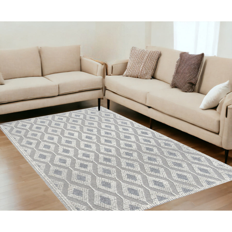 5 x 7 Gray and Ivory Geometric Handmade Area Rug Image 1