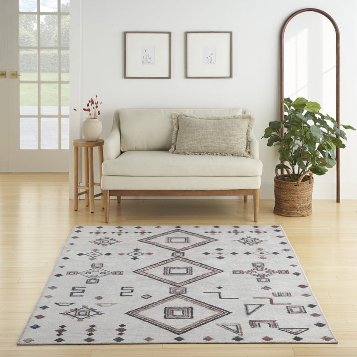 5 x 7 Gray and Brown Geometric Power Loom Washable Area Rug Image 9