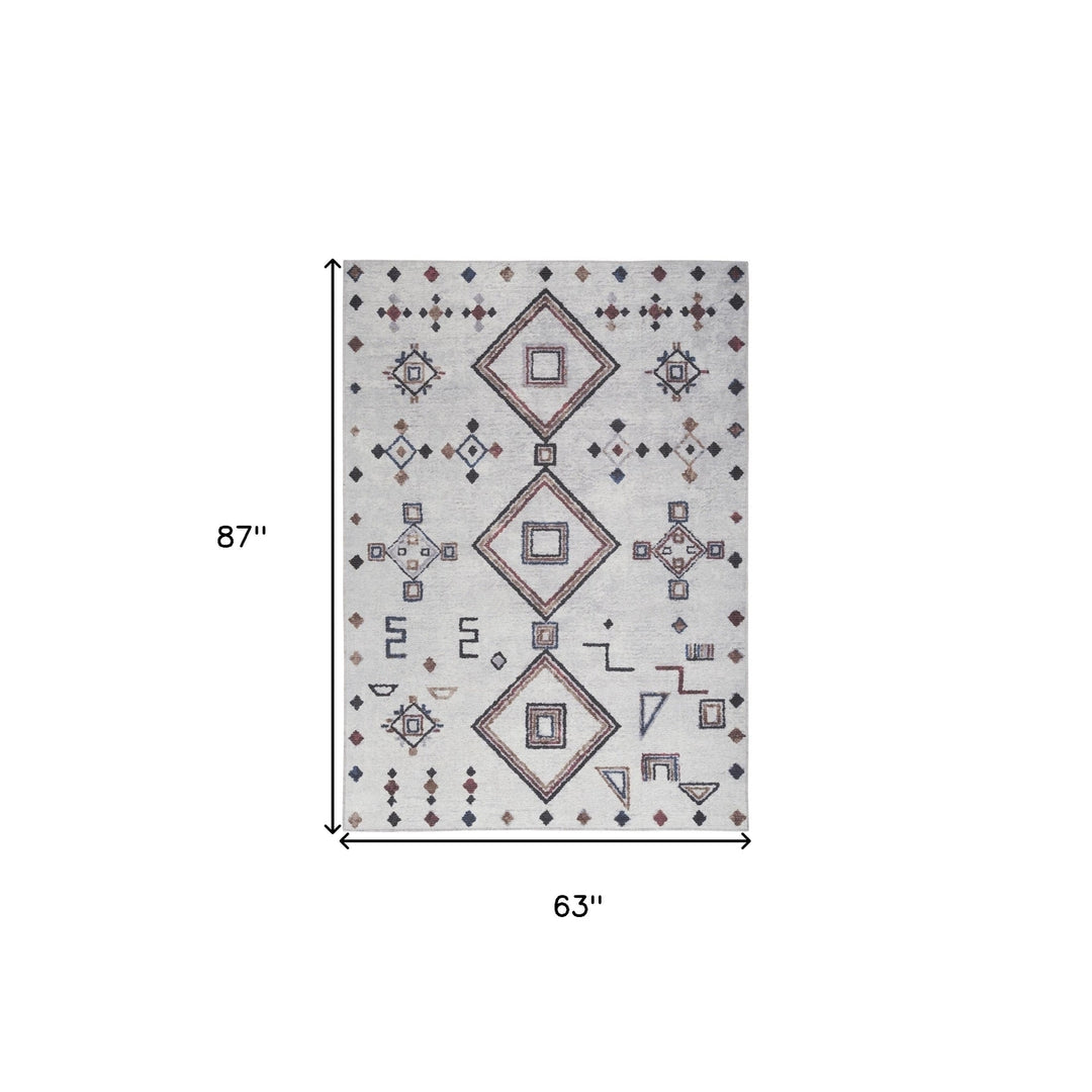 5 x 7 Gray and Brown Geometric Power Loom Washable Area Rug Image 11