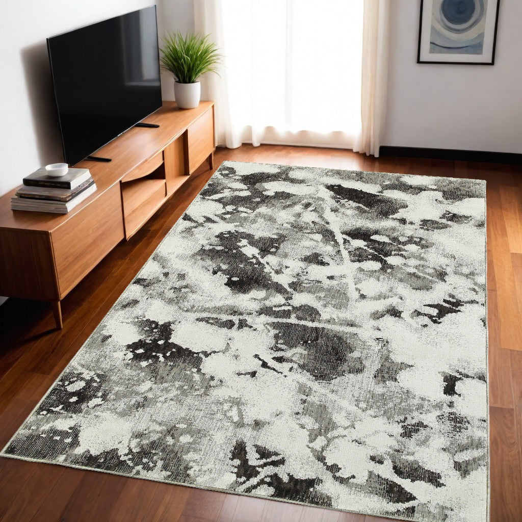 5 x 7 Gray and White Abstract Power Loom Area Rug Image 1