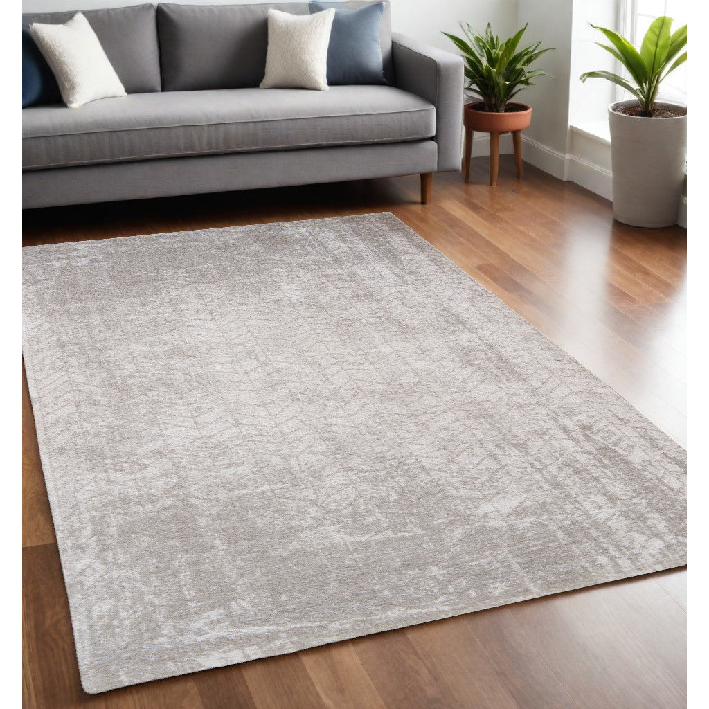 5 x 7 Gray and White Chevron Non Skid Area Rug Image 1