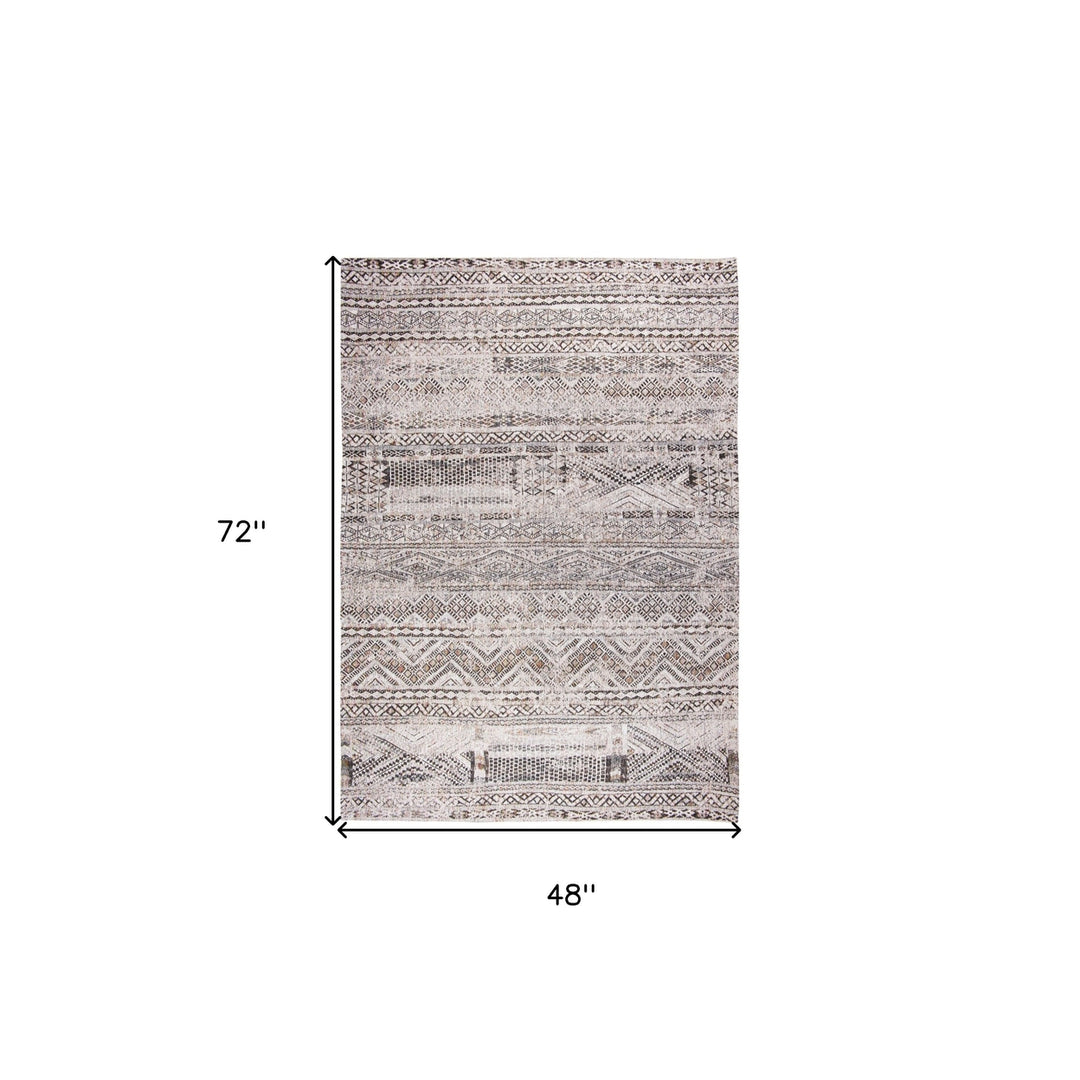 5 x 7 Gray and White Oriental Non Skid Area Rug Image 3