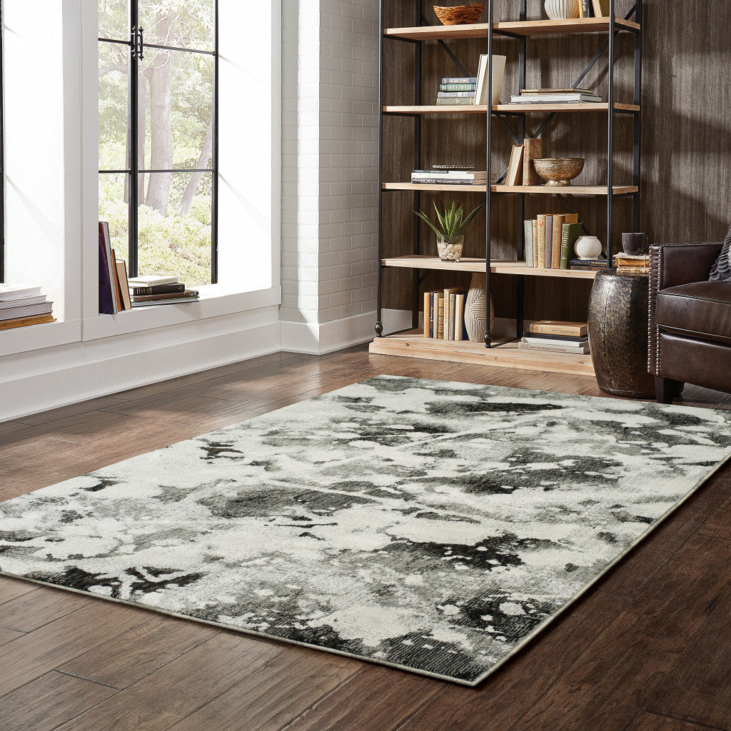 5 x 7 Gray and White Abstract Power Loom Area Rug Image 10