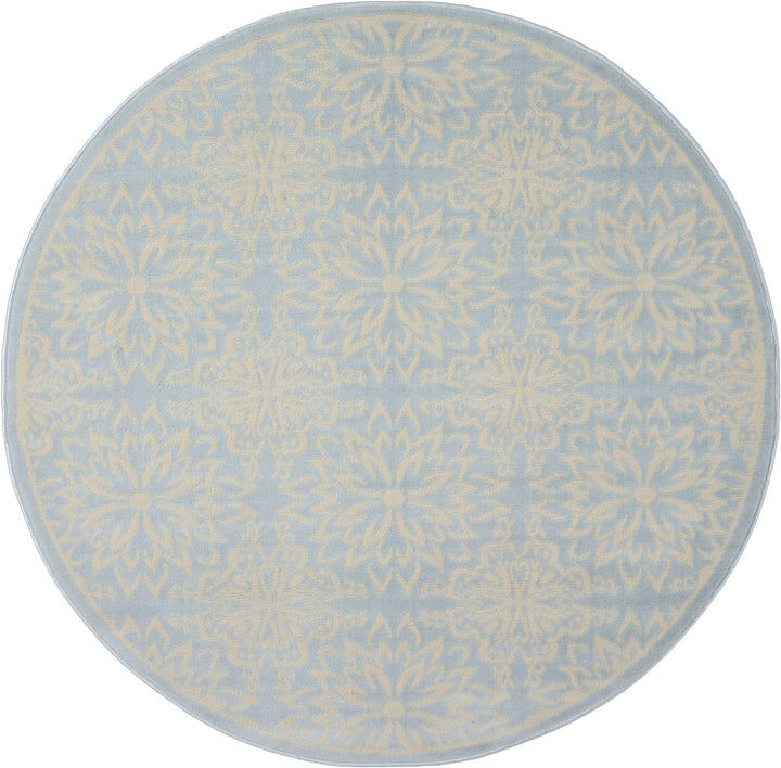 5 Light Blue Round Floral Power Loom Area Rug Image 1