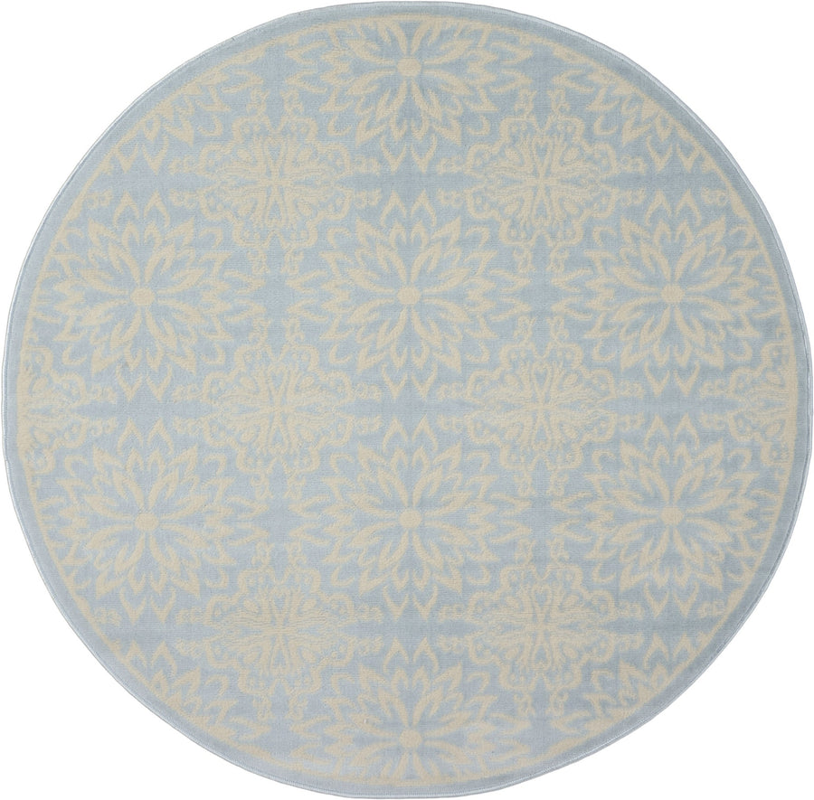 5 Light Blue Round Floral Power Loom Area Rug Image 1