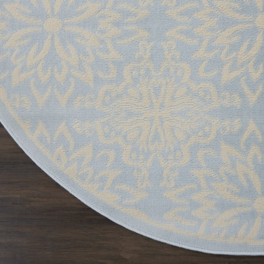 5 Light Blue Round Floral Power Loom Area Rug Image 3