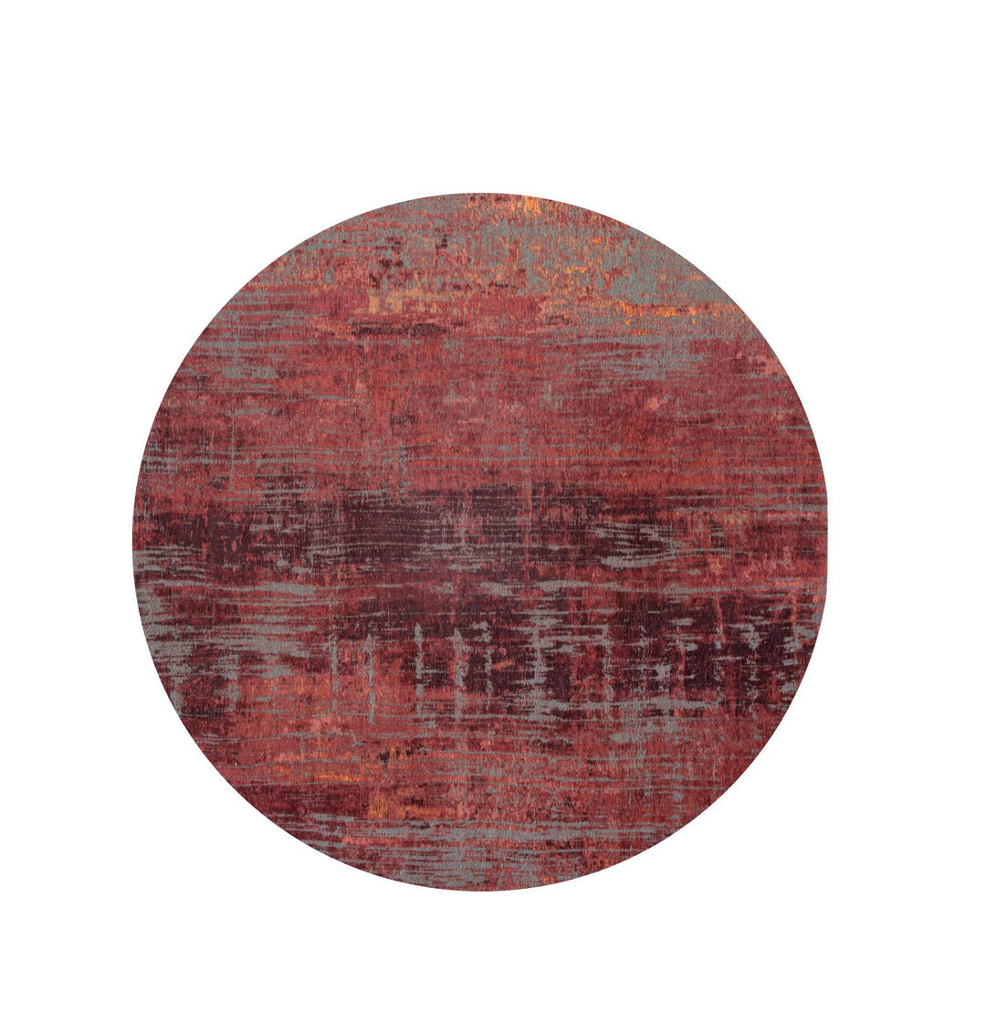 5 Red and Gray Round Abstract Non Skid Area Rug Image 2