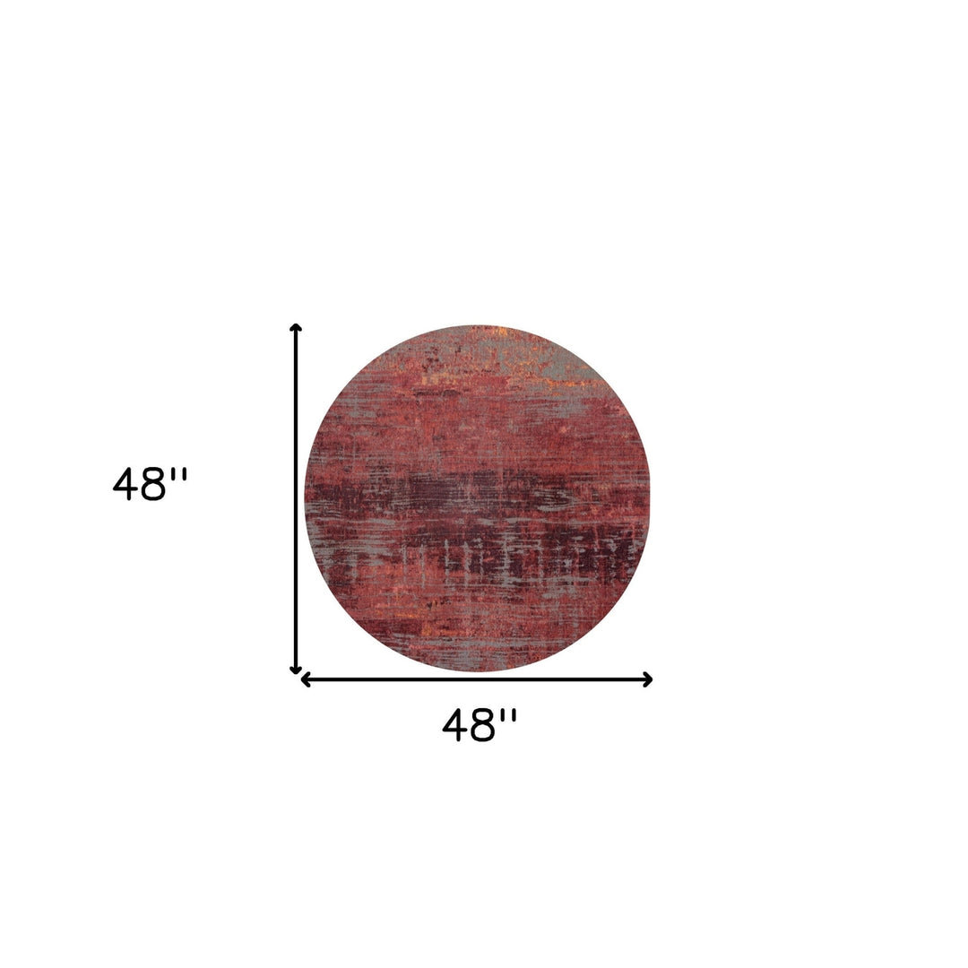 5 Red and Gray Round Abstract Non Skid Area Rug Image 3