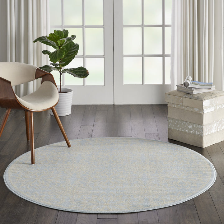 5 Light Blue Round Floral Power Loom Area Rug Image 5