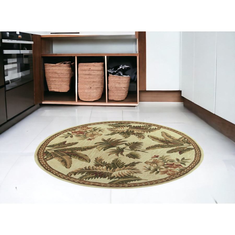 5 Round Wool Ivory Area Rug Image 1