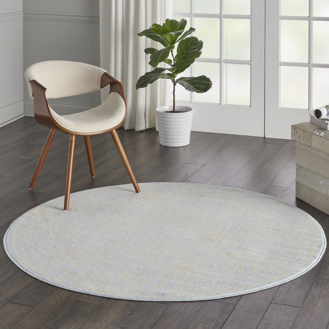 5 Light Blue Round Floral Power Loom Area Rug Image 7