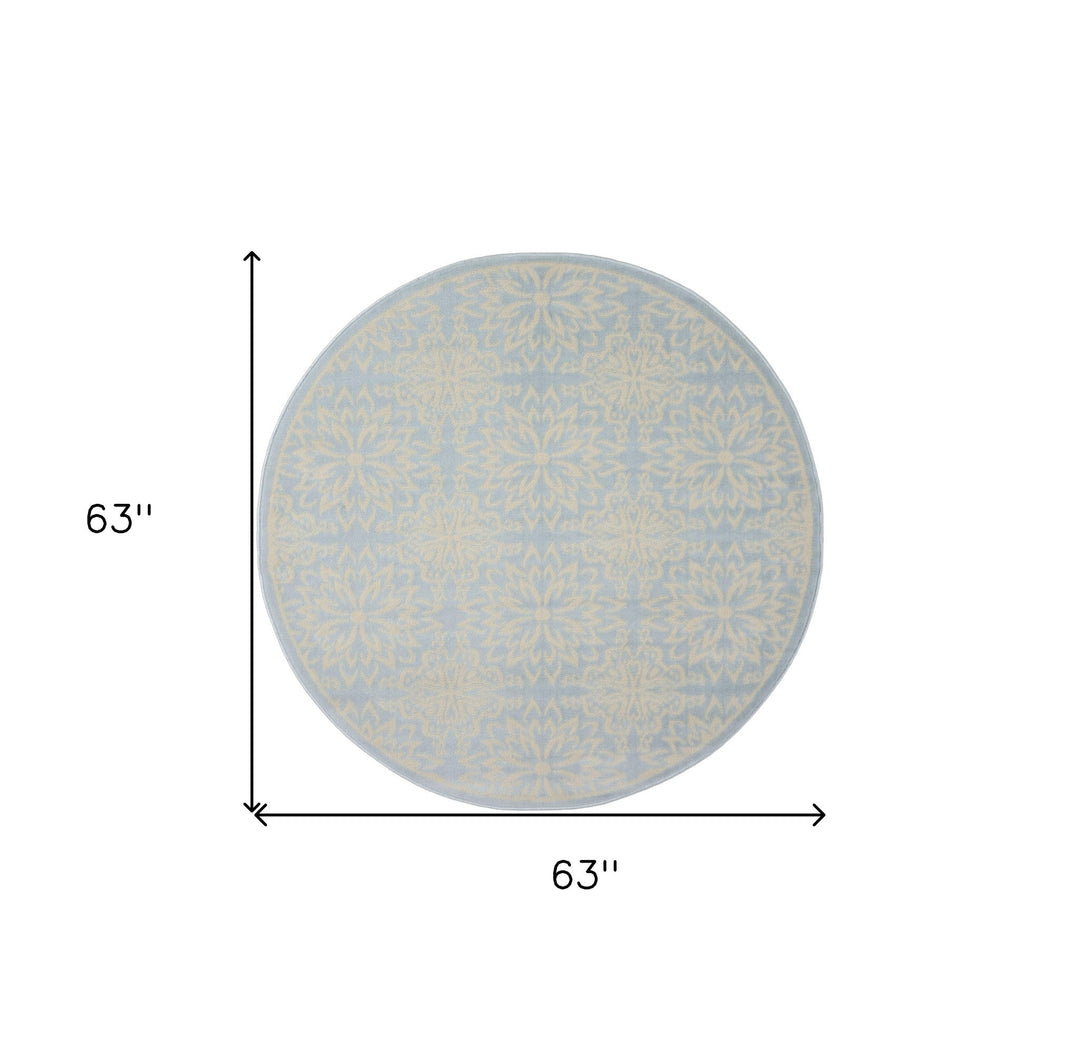 5 Light Blue Round Floral Power Loom Area Rug Image 8