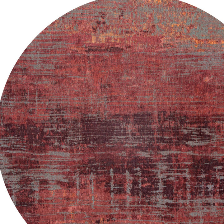 5 Red and Gray Round Abstract Non Skid Area Rug Image 6