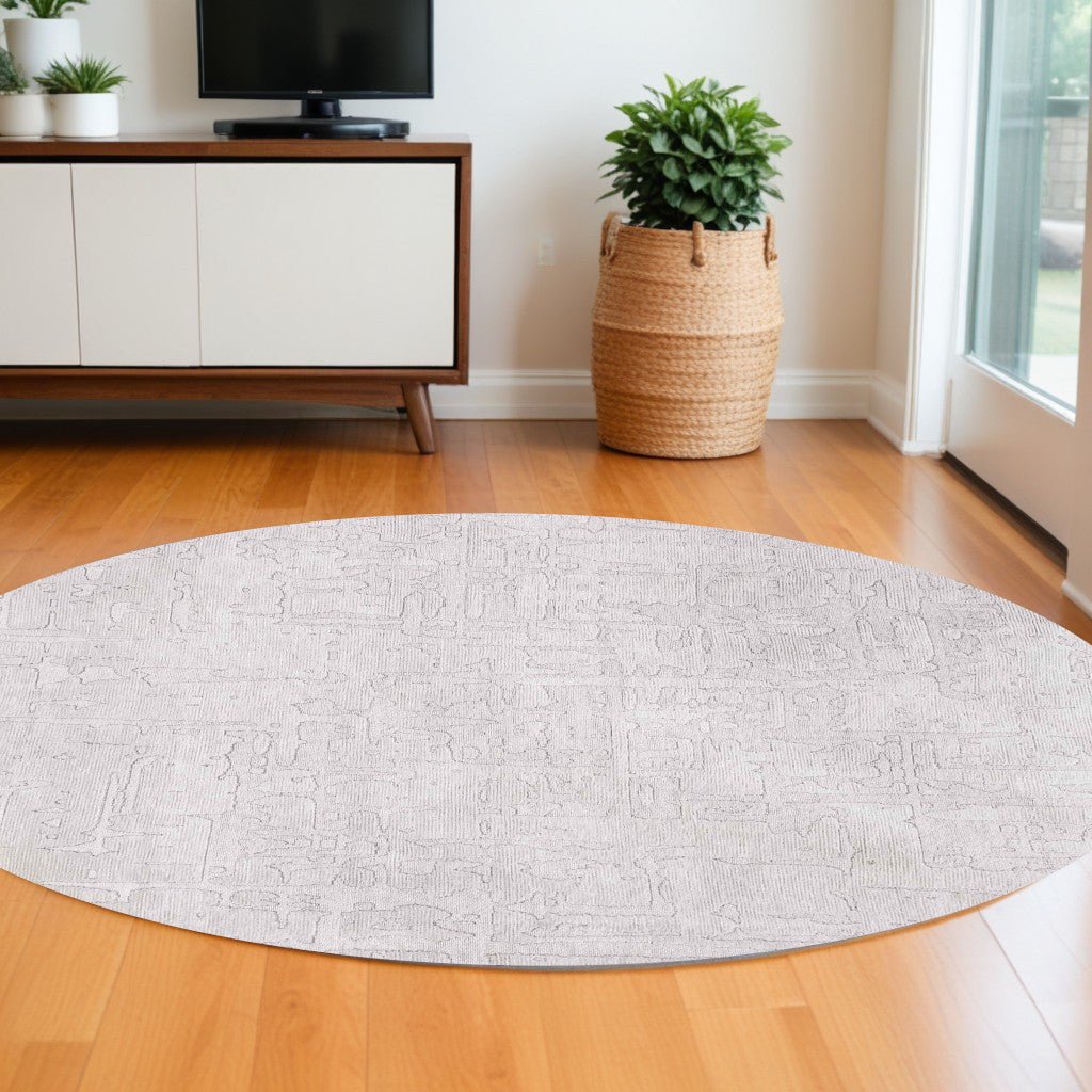 5 White Round Abstract Non Skid Area Rug Image 1