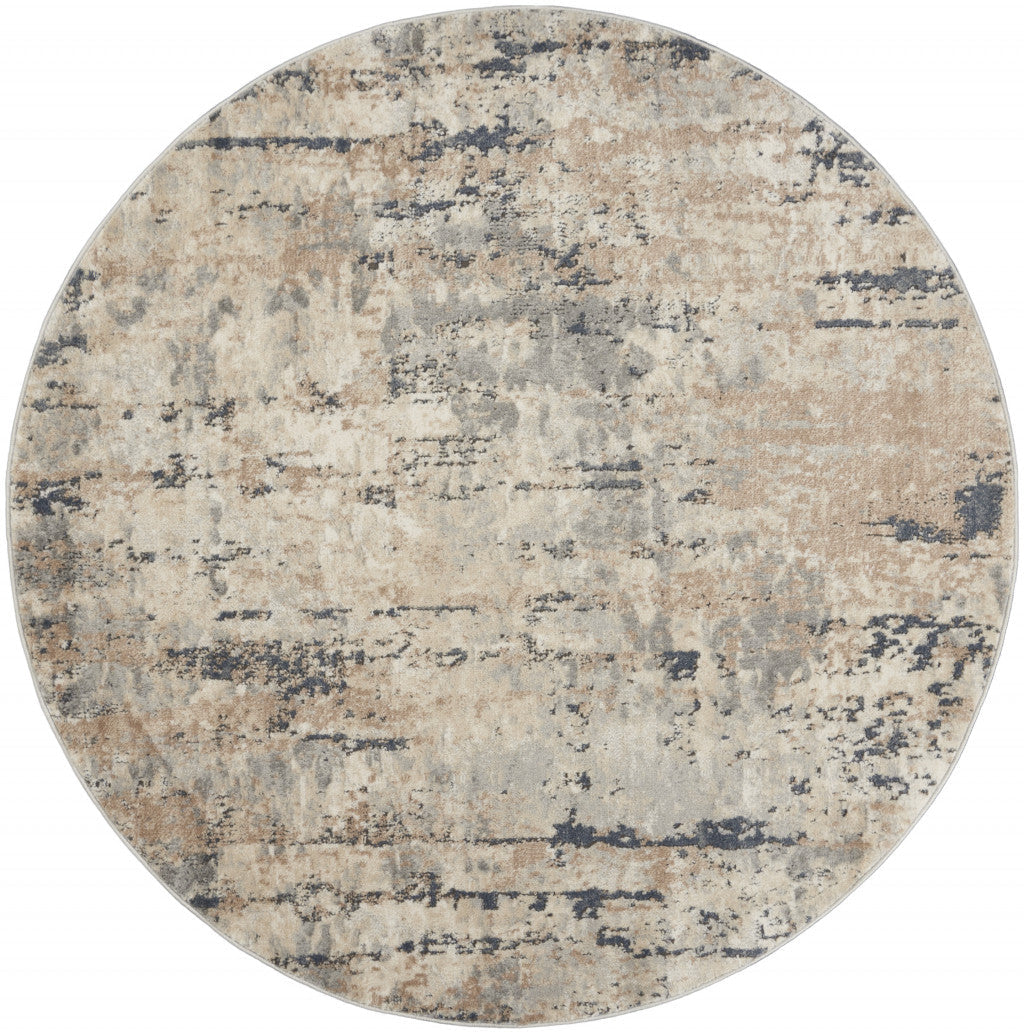 5 X 5 Beige And Grey Round Abstract Power Loom Non Skid Area Rug Image 1