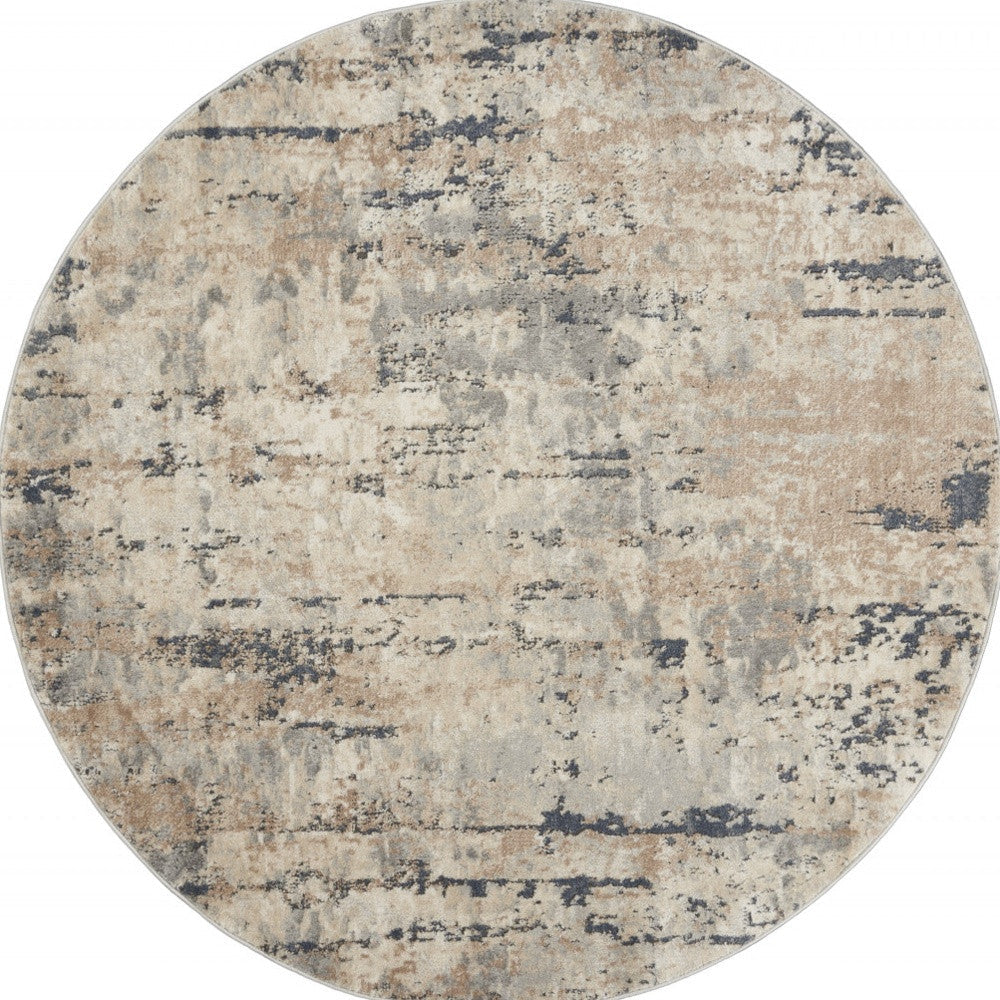 5 X 5 Beige And Grey Round Abstract Power Loom Non Skid Area Rug Image 4