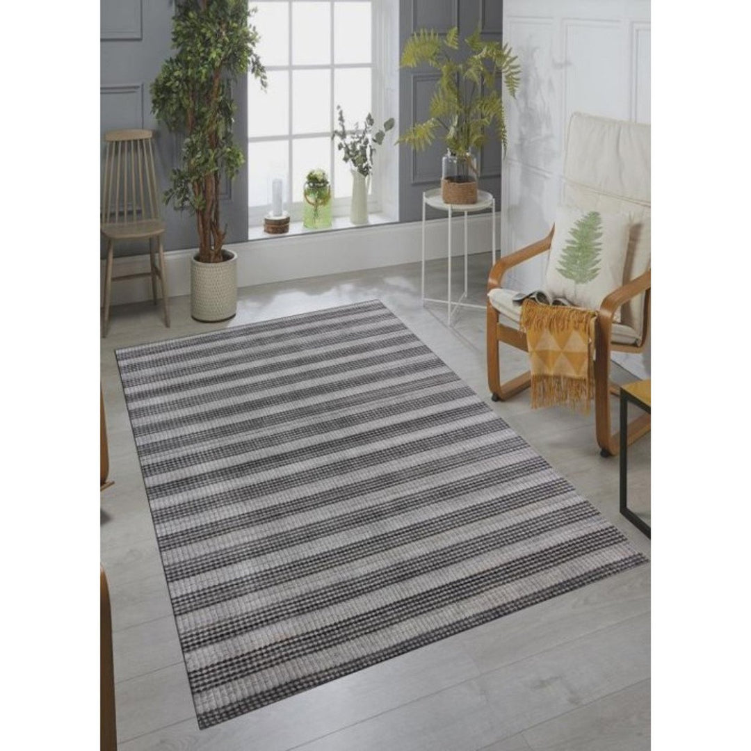 5 X 10 Black And Gray Striped Hand Loomed Area Rug Image 4