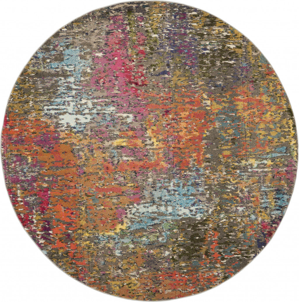 5 X 5 Sunset Round Abstract Power Loom Non Skid Area Rug Image 1