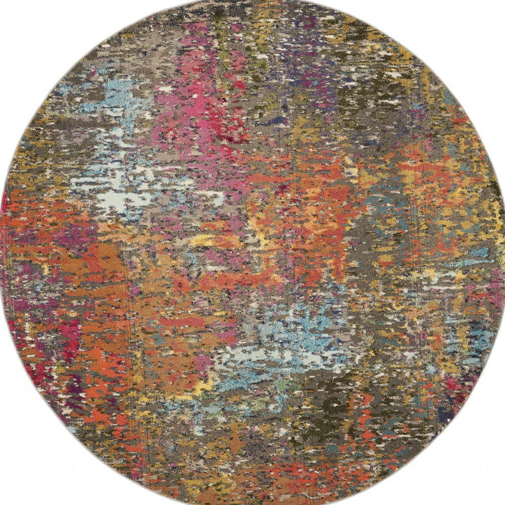 5 X 5 Sunset Round Abstract Power Loom Non Skid Area Rug Image 4