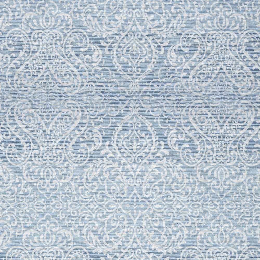 5 X 7 Aqua Damask Distressed Washable Area Rug Image 3