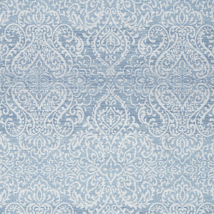 5 X 7 Aqua Damask Distressed Washable Area Rug Image 3