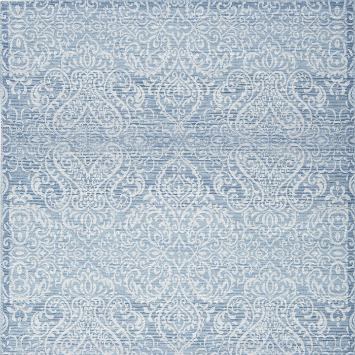 5 X 7 Aqua Damask Distressed Washable Area Rug Image 4