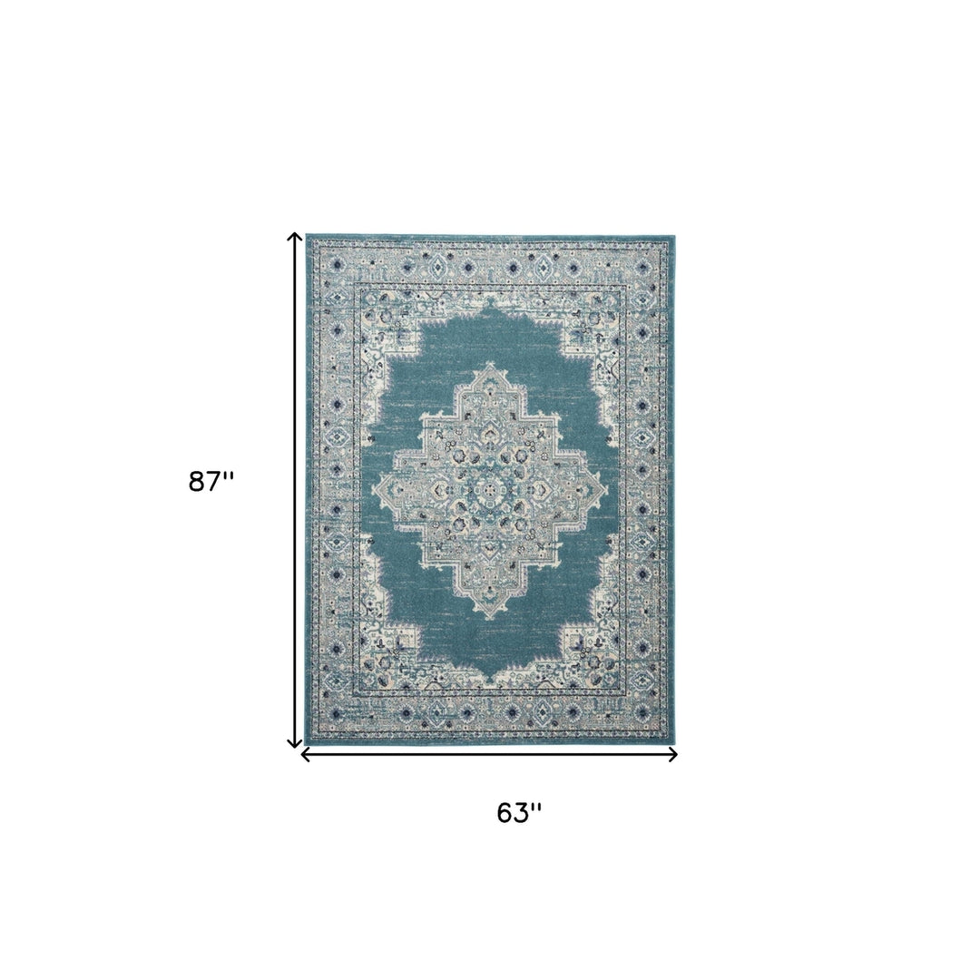 5 x 7 Aqua Floral Power Loom Distressed Area Rug Image 8