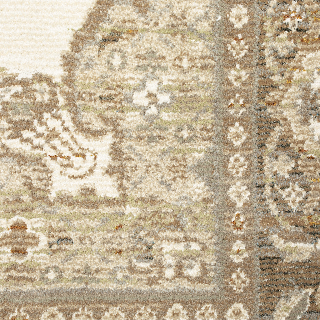 5 x 7 Beige and Ivory Oriental Power Loom Area Rug Image 1