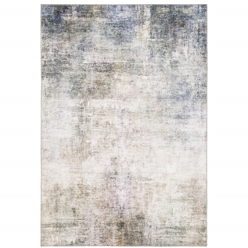 5 X 7 Beige Blue Grey Green Brown And Purple Abstract Power Loom Stain Resistant Area Rug Image 1