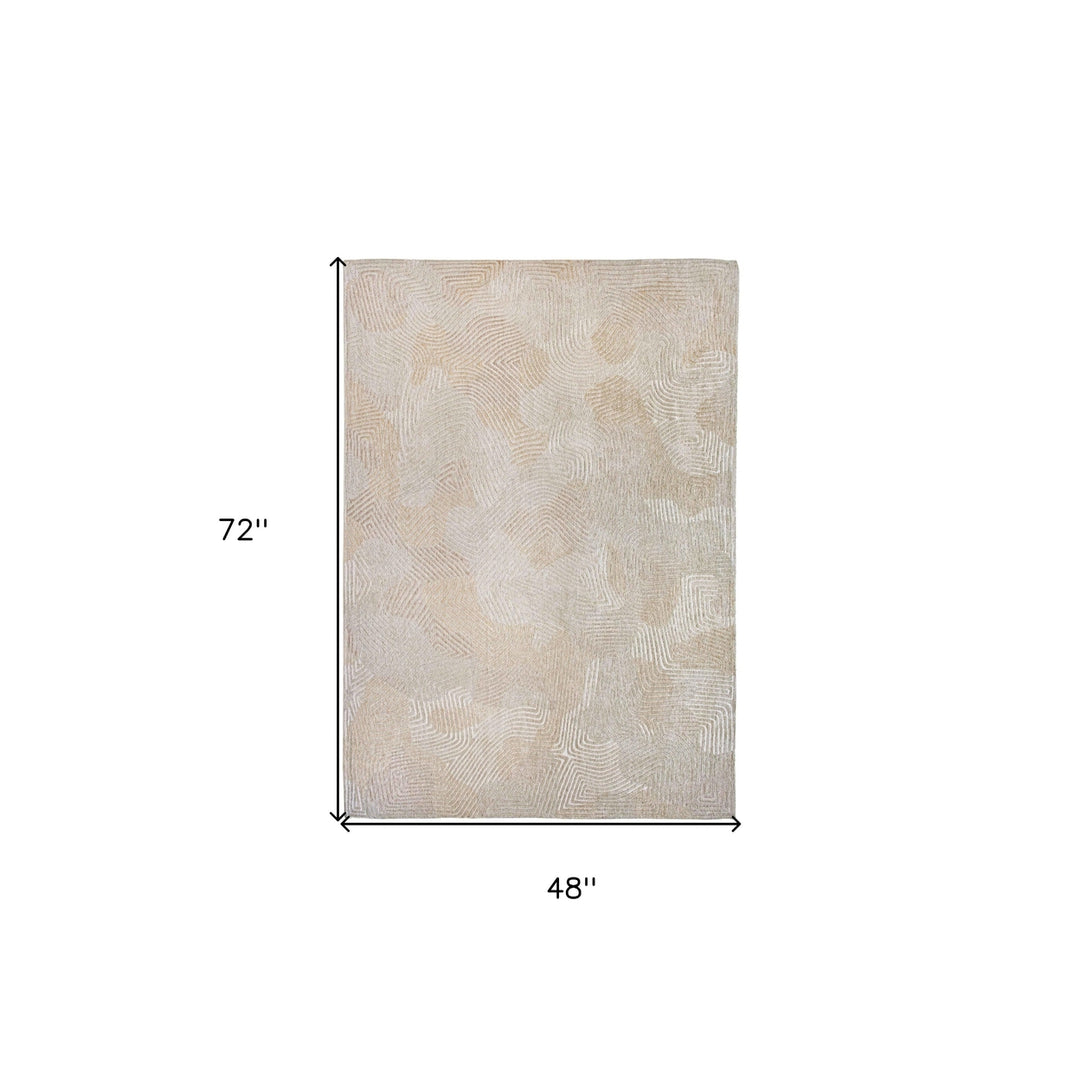 5 x 7 Beige and White Abstract Non Skid Area Rug Image 3