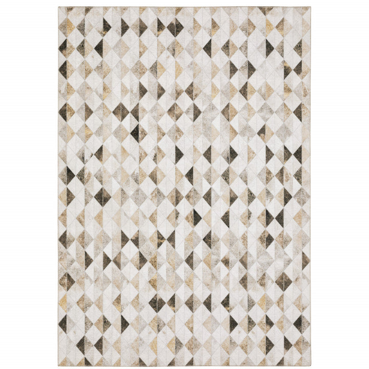 5 X 7 Beige Brown Grey And Ivory Geometric Power Loom Stain Resistant Area Rug Image 1