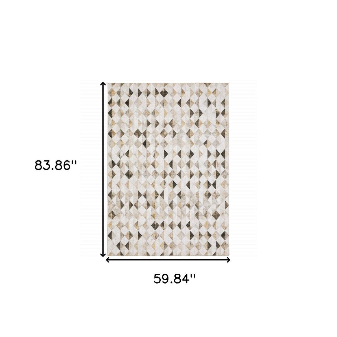 5 X 7 Beige Brown Grey And Ivory Geometric Power Loom Stain Resistant Area Rug Image 10