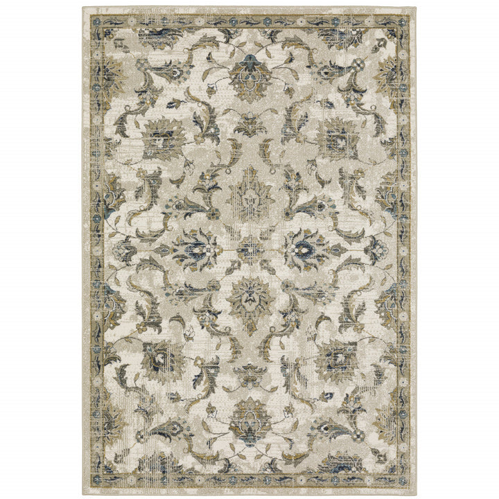 5 X 7 Beige Gold Blue And Grey Oriental Power Loom Stain Resistant Area Rug Image 1