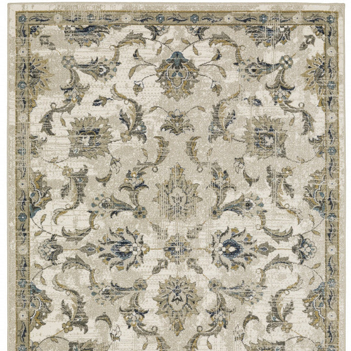 5 X 7 Beige Gold Blue And Grey Oriental Power Loom Stain Resistant Area Rug Image 4