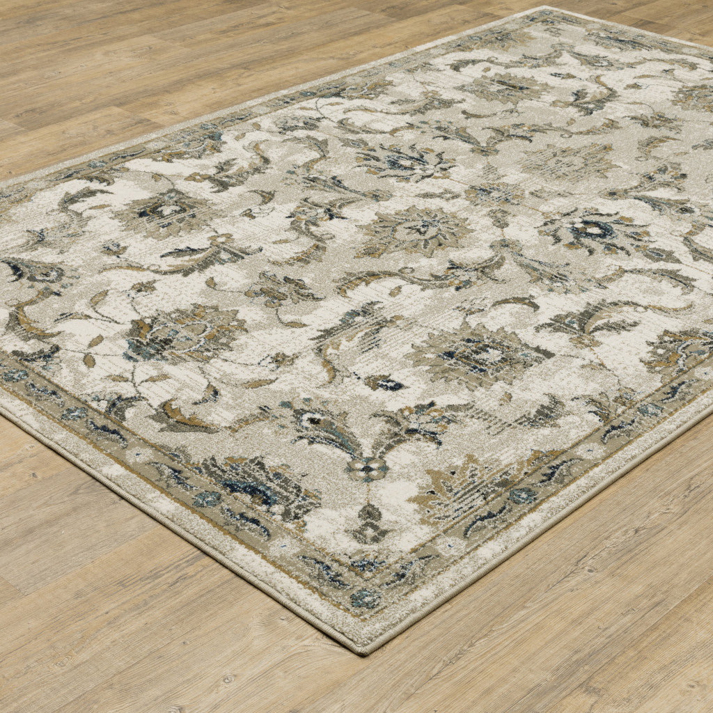 5 X 7 Beige Gold Blue And Grey Oriental Power Loom Stain Resistant Area Rug Image 6