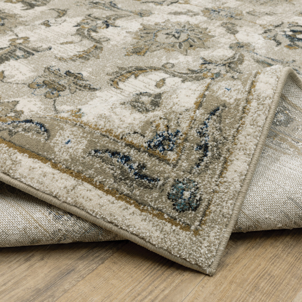 5 X 7 Beige Gold Blue And Grey Oriental Power Loom Stain Resistant Area Rug Image 9