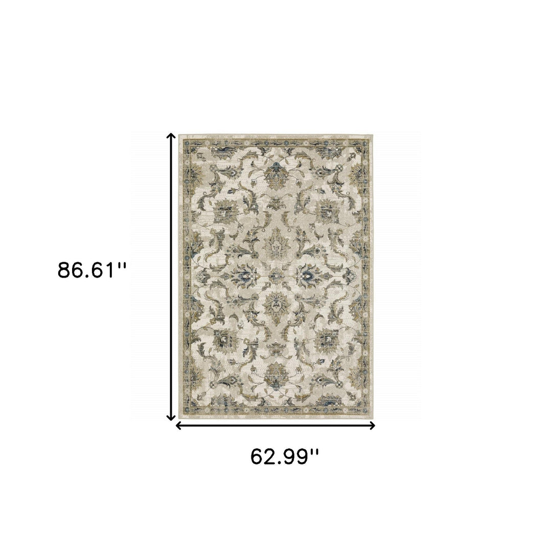 5 X 7 Beige Gold Blue And Grey Oriental Power Loom Stain Resistant Area Rug Image 10