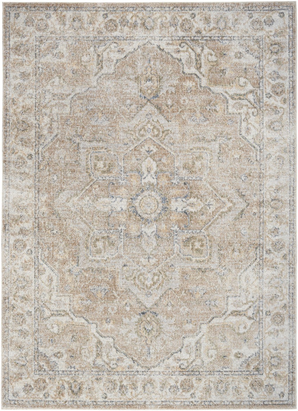 5 X 7 Beige Oriental Power Loom Washable Area Rug Image 1