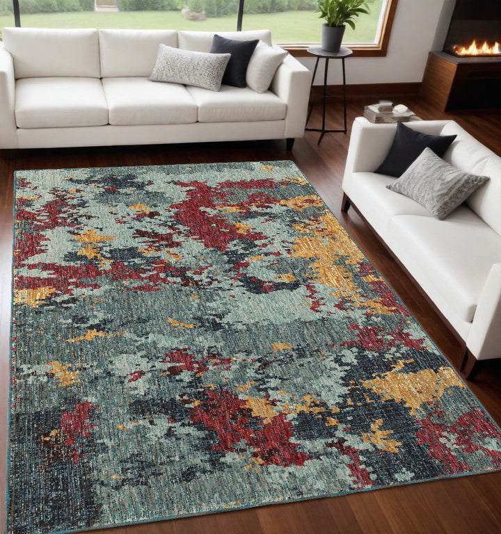 5 x 7 Blue Abstract Power Loom Area Rug Image 1