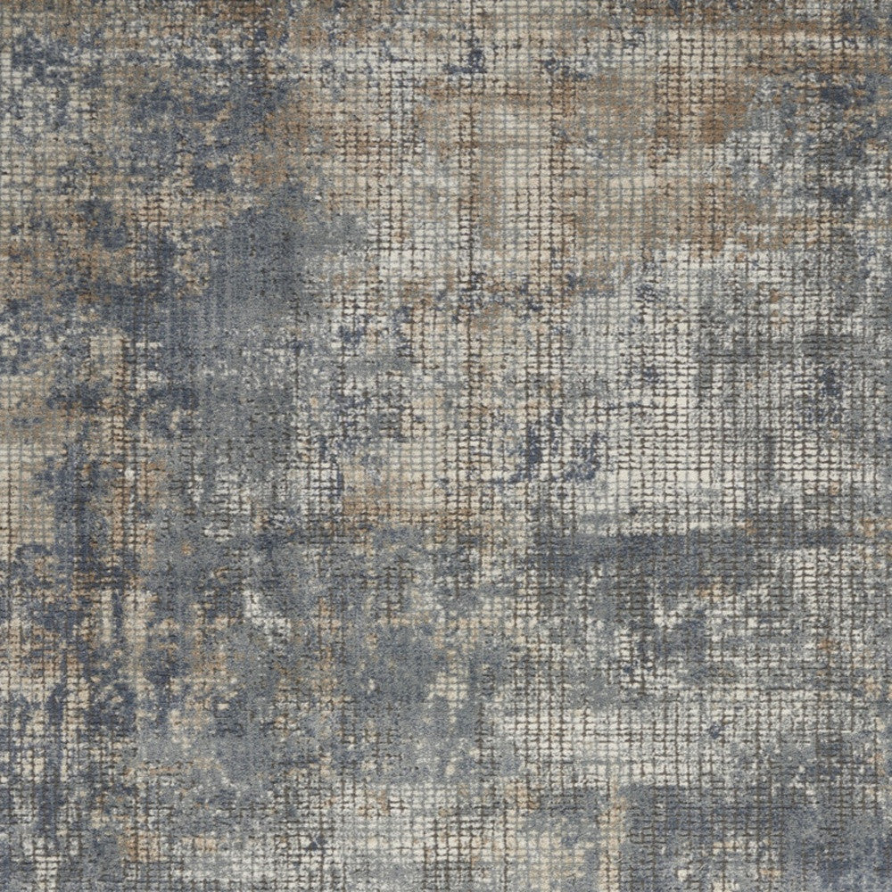 5 X 7 Blue And Beige Abstract Power Loom Distressed Non Skid Area Rug Image 3