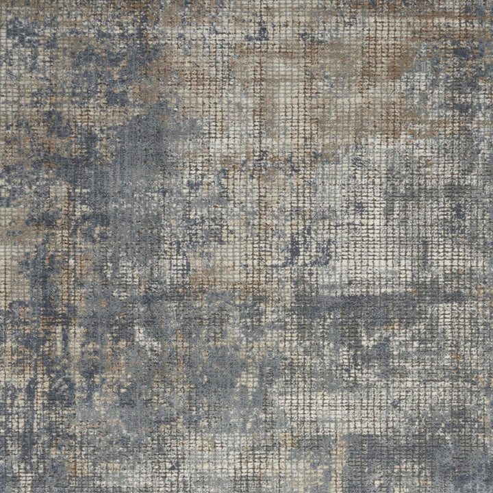 5 X 7 Blue And Beige Abstract Power Loom Distressed Non Skid Area Rug Image 3