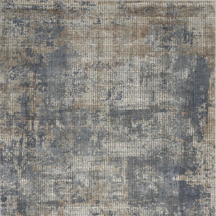 5 X 7 Blue And Beige Abstract Power Loom Distressed Non Skid Area Rug Image 4