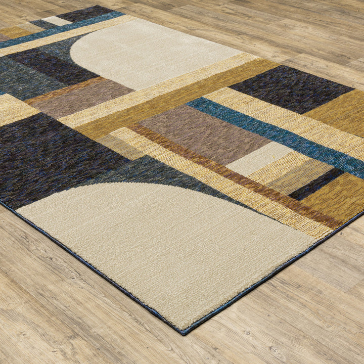 5 x 7 Blue and Beige Geometric Power Loom Area Rug Image 6